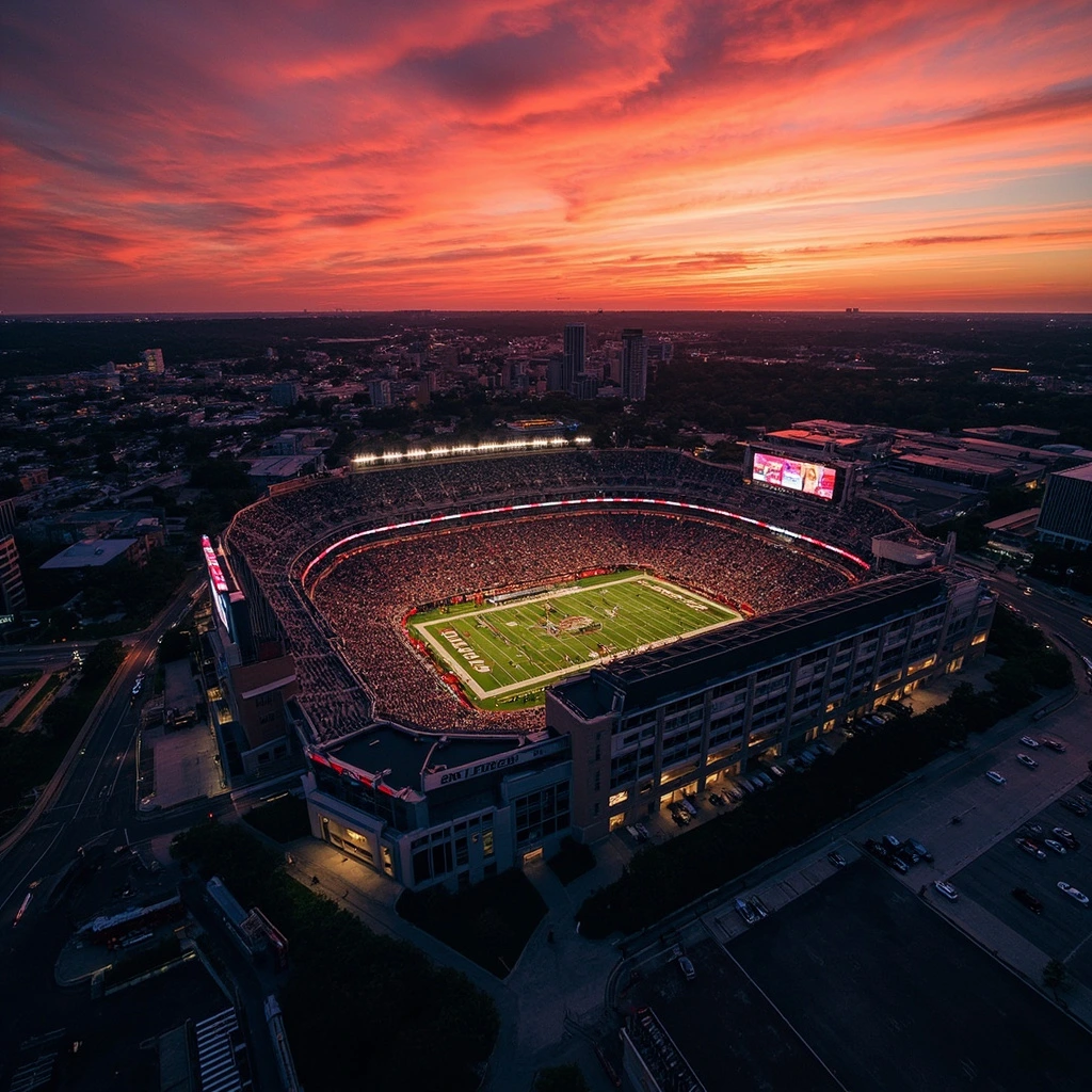 Gillette Stadium at dawn, establishing shot for New England coverage